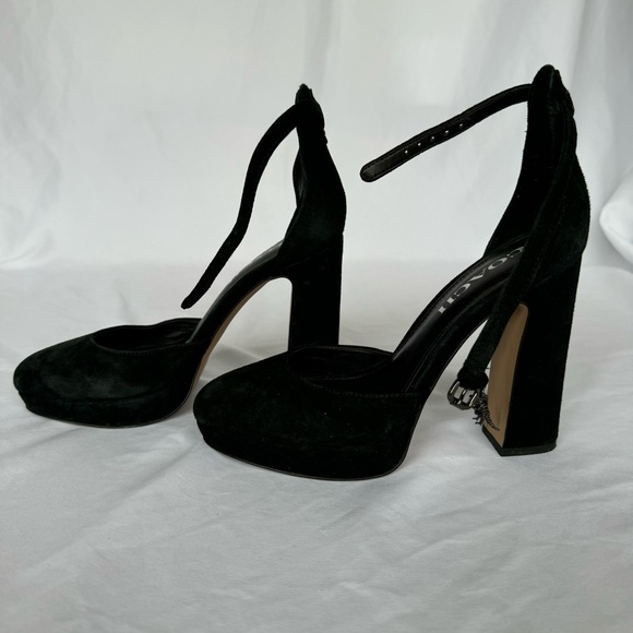 COACH Chrystie Suede Ankle Strap Block Heel Size 5.5 - Picture 2 of 8